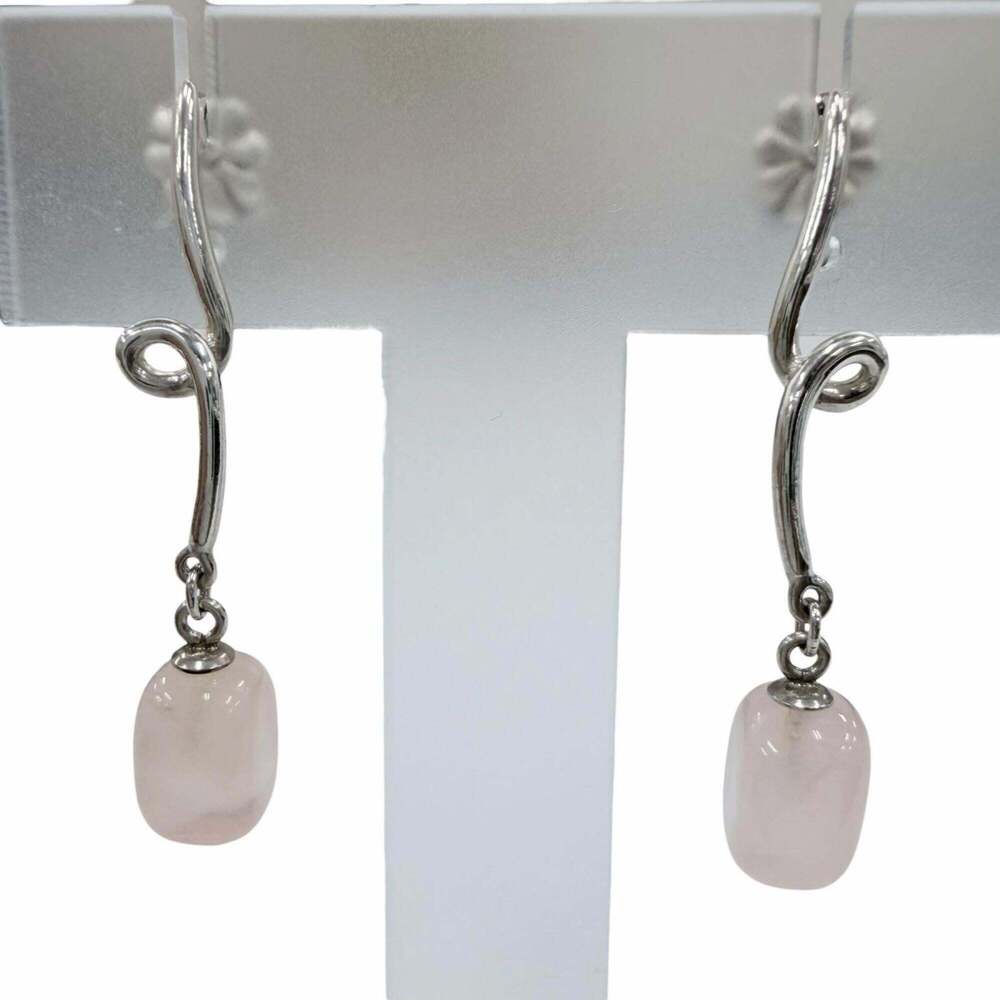 Tiffany&Co. Tiffany 925 Rose Quartz Colored Stone Earrings, Silver, Pink, Wei...